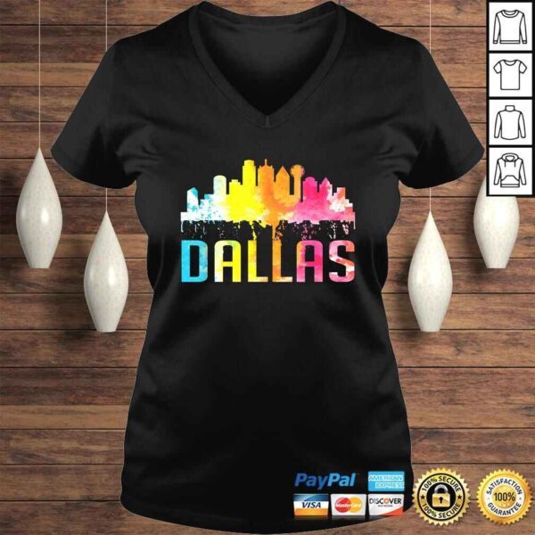 Dallas Texas Retro Watercolor Skyline Art Souvenir TShirt - Image 2