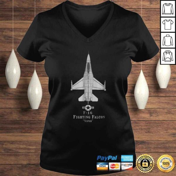 F-16 Fighting Falcon Tech Drawing Military Airplane TShirt - Image 2