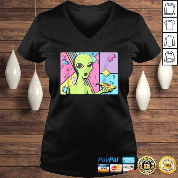 Funny Alien Shirt - Trippy Alien Eating Pizza Shirt 80s - Image 2