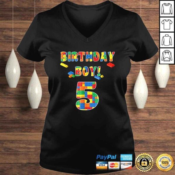 Funny Building Block Birthday Boy Turning 5 Tee T-Shirt - Image 2