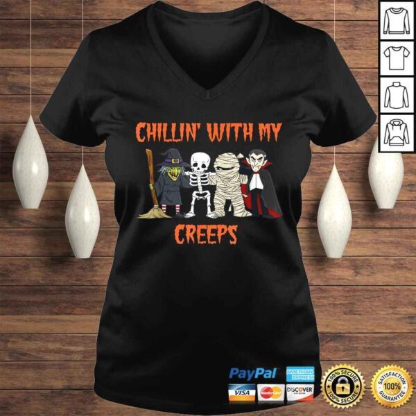 Funny Chillin With My Creeps Vampire Halloween Skeleton Witch TShirt - Image 2