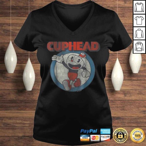 Funny Cuphead Waving Circle Portrait Vintage Graphic TShirt - Image 2