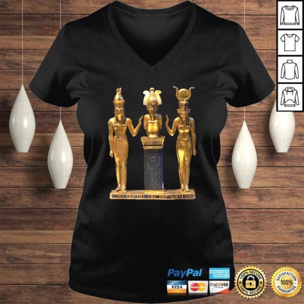 Funny Egyptian Trinity Golden Horus Osiris and Isis Statue TShirt - Image 2