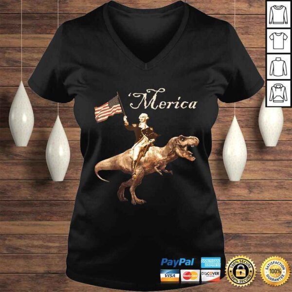 Funny George Washington Riding a Tyrannosaurus Rex Merica TShirt - Image 2