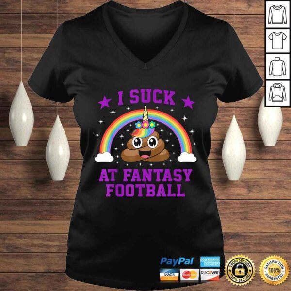 Funny I Suck At Fantasy Football Loser Poop Unicorn Funny Pink Tee Shirt - Image 2