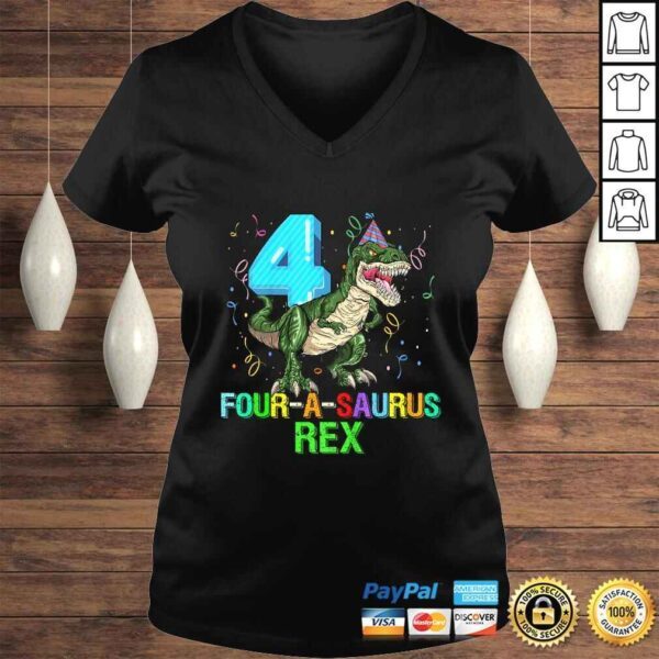 Funny Kids 4 Year Old Boy 4th Birthday Dinosaur Gift Fourasaurus T-shirt - Image 2