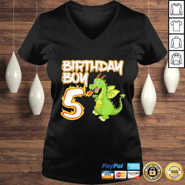 Funny Kids 5 Year Old Dragon Birthday Boy Themed Party 5th TShirt - Image 2