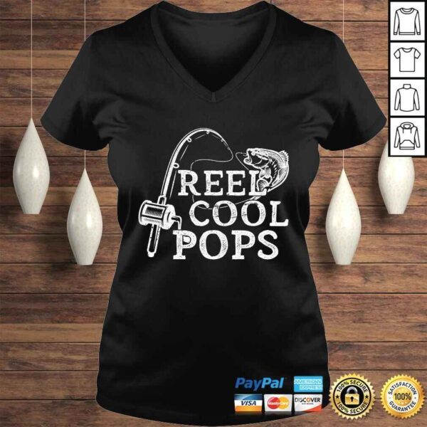 Funny Mens Vintage Reel Cool Pops Fishing Gift For Dad or Grandpa V-Neck T-Shirt - Image 2