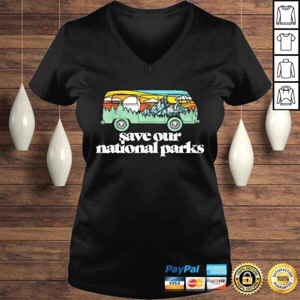 Funny Retro Save Our National Parks Hippie Van & Mountains Shirt - Image 2