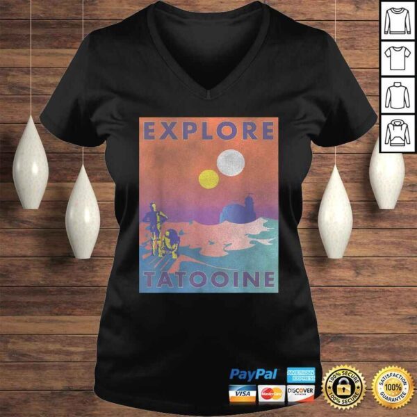 Funny Star Wars Explore Tatooine Faded Retro C-3PO & R2-D2 Poster TShirt - Image 2