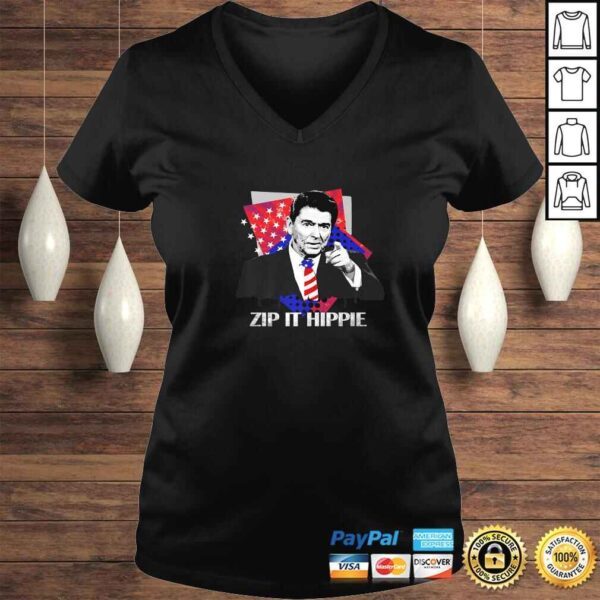 Funny Zip It Hippie Reagan V-Neck T-Shirt - Image 2