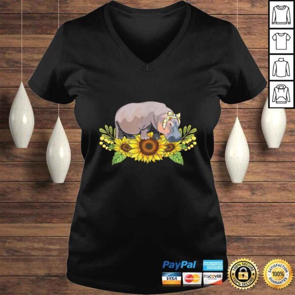 Hippo Sunflower Shirt Hippo Lover V-Neck T-Shirt - Image 2