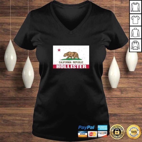 Hollister, California - Distressed CA Republic Flag V-Neck T-Shirt - Image 2