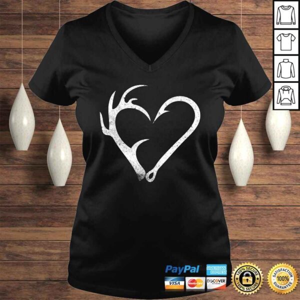 Hunting Fishing Distressed Heart Hook Antler design women Shirt - Image 2