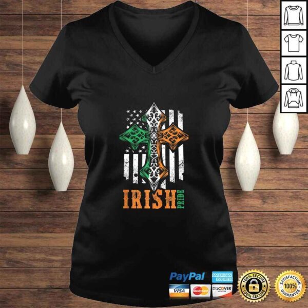 Irish American Flag Celtic cross V-Neck T-Shirt - Image 2