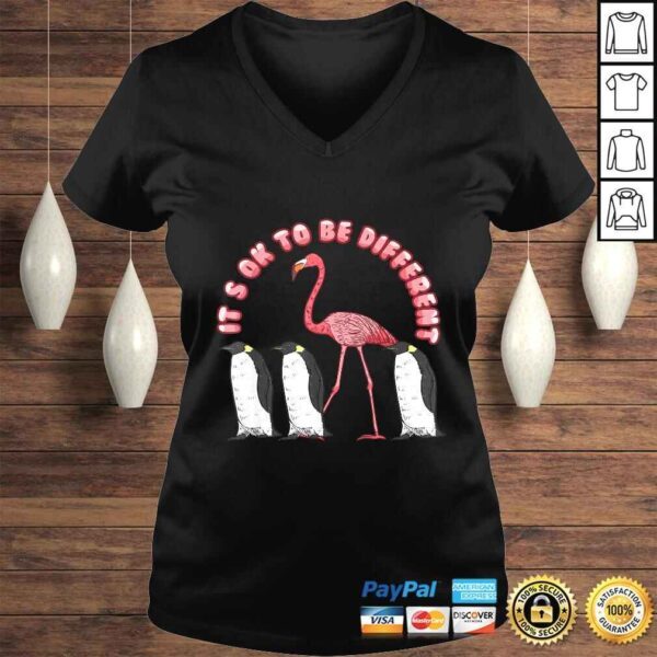 Its Ok To Be Different Funny Sayings Flamingo Penguin T-shirt - Image 2