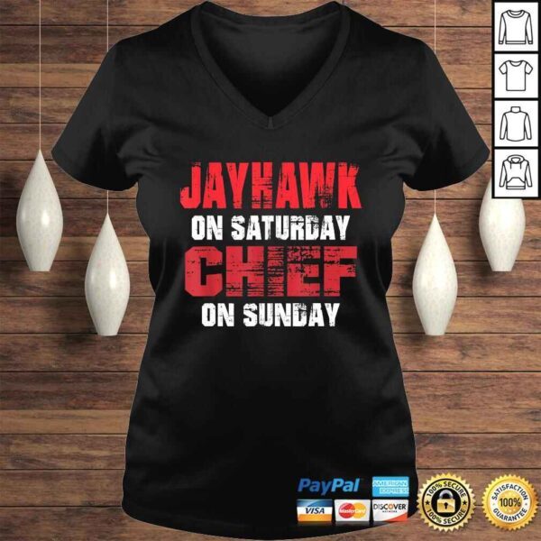 Jayhawk on Saturday Chief on Sunday Funny Gift Kansas City Gift TShirt - Image 2