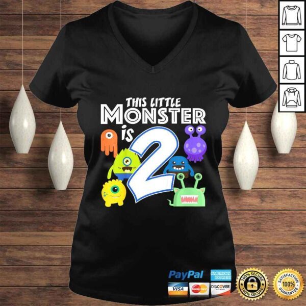 Kids 2 Year Old Monster Birthday Party Alien Monsters 2nd Shirt - Image 2