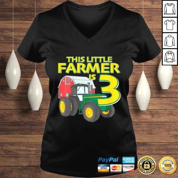 Kids 3 Year Old Green Farm Tractor Birthday Party Farmer 3rd T-shirt - Image 2