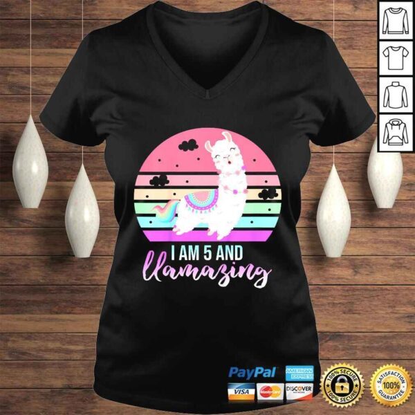 Kids 5 Years Old 5th Birthday Llamazing Llama Shirt Gift - Image 2