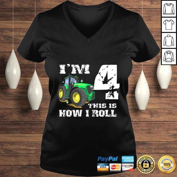 Kids I'm 4 Farm Barnyard Tractor 4th Birthday Party Shirt - Image 2