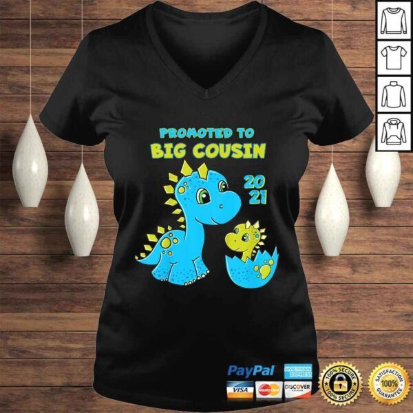 Kids Promoted to Big Cousin 2021 Shirt Boy Dinosaur TShirt - Image 2