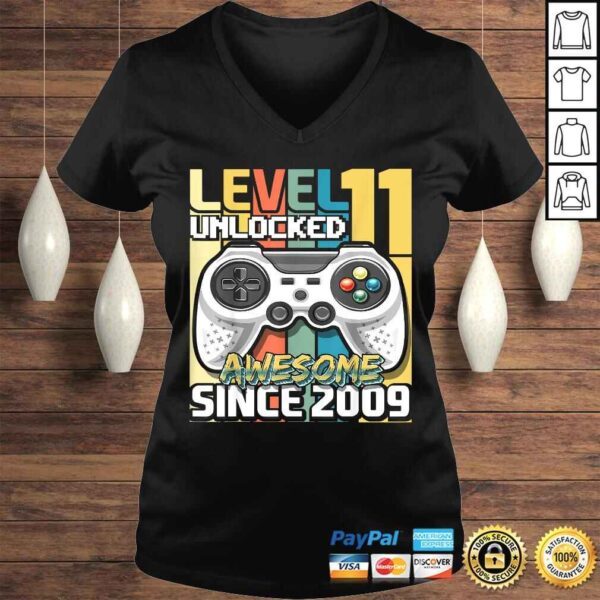 Level 11 Unlocked Awesome 2009 Video Game 11th Birthday V-Neck T-Shirt - Image 2