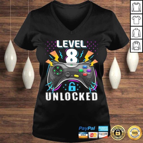 Level 8 Unlocked Video Game 8th Birthday Gamer Gift Boys Shirt - Image 2