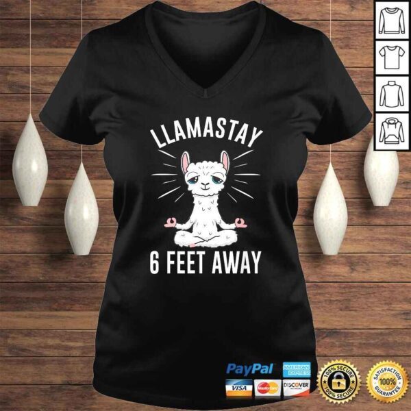 Llamastay 6 Feet Away Funny Social Distancing Llama Yoga TShirt - Image 2