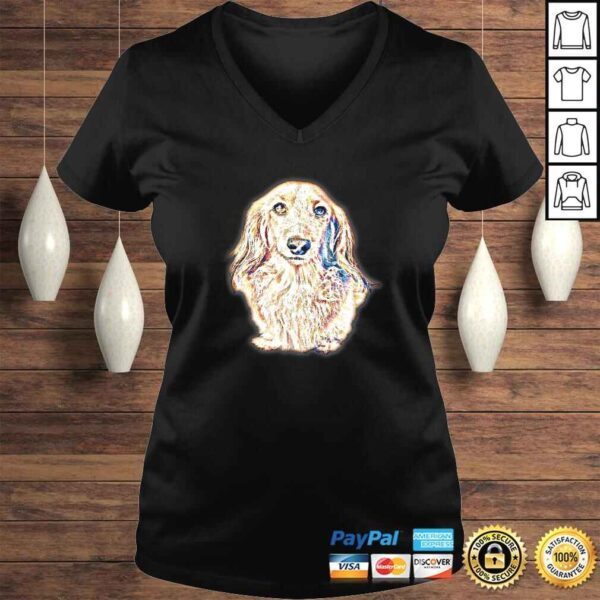 Long Hair Dachshund Gifts Cute Doxie Wiener Dog Lover V-Neck T-Shirt - Image 2