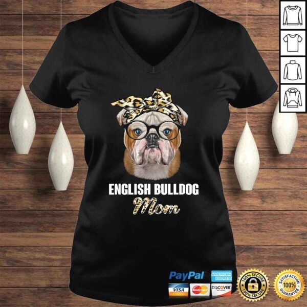 Mothers day Leopard Plaid Gift English Bulldog Mom Shirt - Image 2