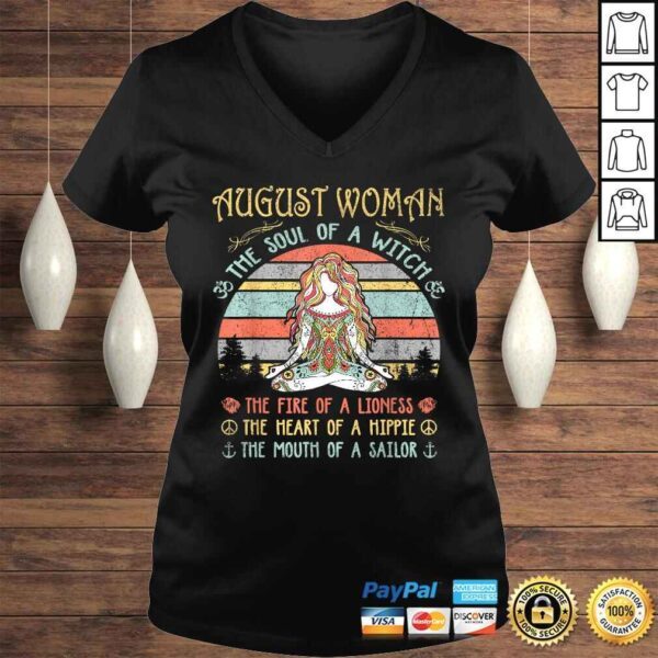 Official August Woman The Soul Of A Witch Vintage Birthday V-Neck T-Shirt - Image 2