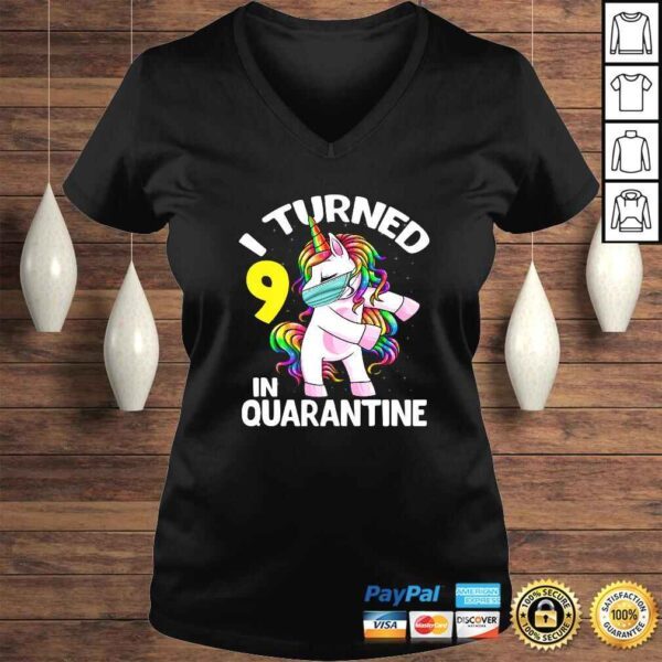 Official I Turned 9 In Quarantine Flossing Unicorn 9th Birthday Gift Shirt - Image 2