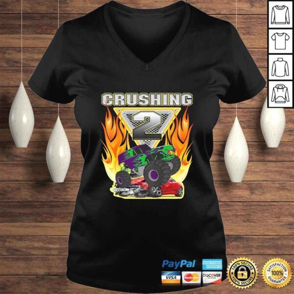 Official Kids Monster Truck Crushing being 2 Two Years Old 2nd Birthday Shirt - Image 2