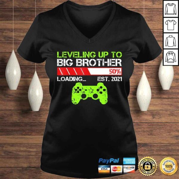 Official Leveling Up To Big Brother Est 2021 Vintage Funny Brothers V-Neck T-Shirt - Image 2