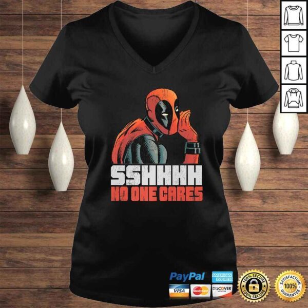 Official Marvel Deadpool SHHH No One Cares Whisper Shirt - Image 2