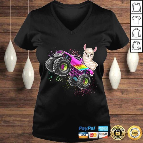 Official Monster Truck Llama Birthday Party Monster Truck Girl T-shirt - Image 2