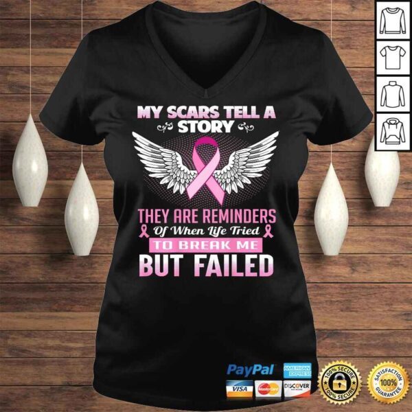 Official My scars tell a story  Breast Cancer Awareness V-Neck T-Shirt - Image 2