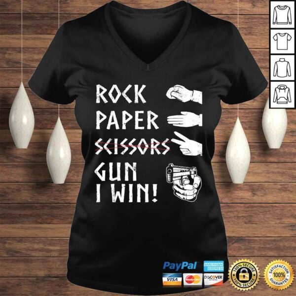 Official Rock Paper Scissors Gun I Win! Funny 2nd AmendmenTee Shirt - Image 2