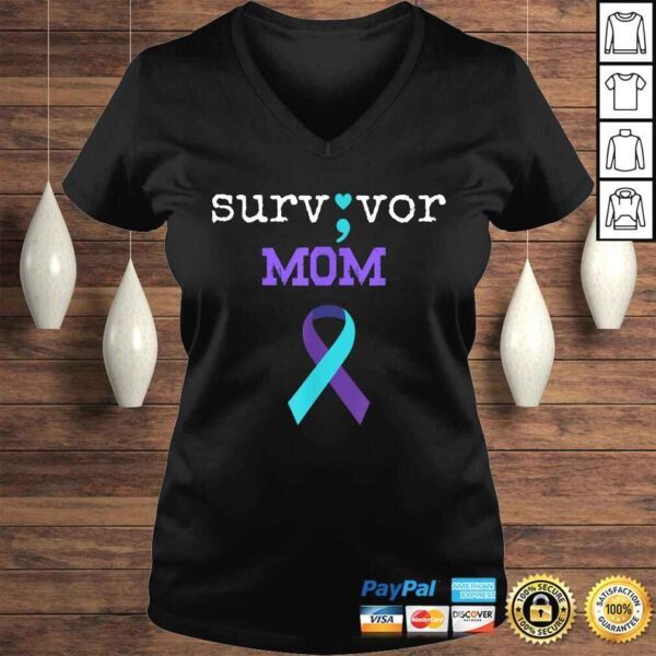 Official Survivor Mom - Semicolon Gift Suicide Prevention Awareness Shirt - Image 2