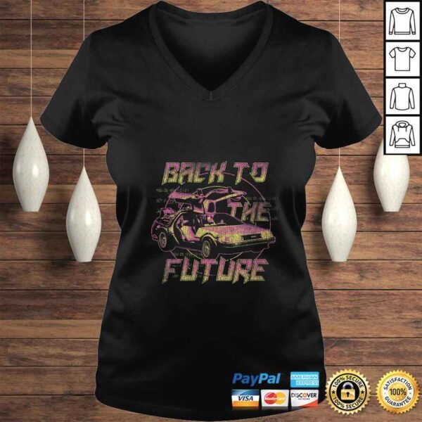 Official Womens Back To The Future Neon Fade DeLorean Gift TShirt - Image 2