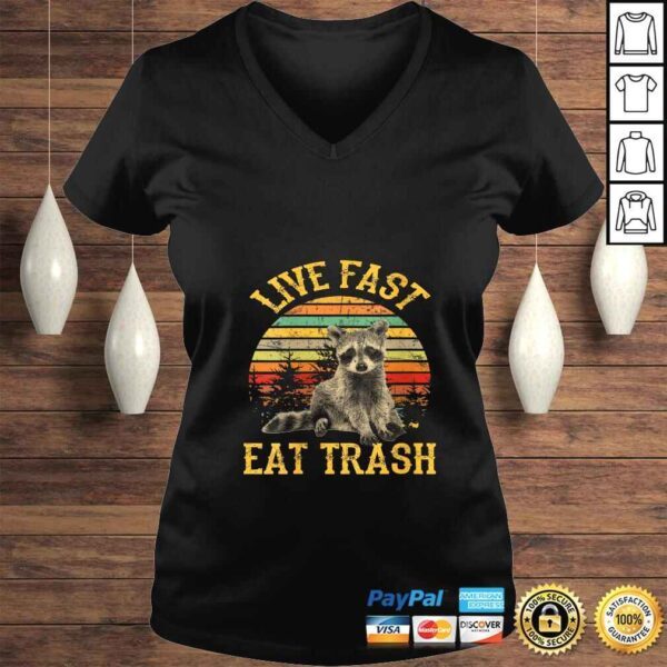 Official Womens Live fast eat Trash Funny Raccoon Camping Vintage Shirt - Image 2