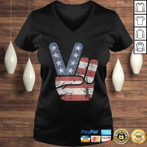 Peace Sign American Flag Vintage USA Shirt - Image 2