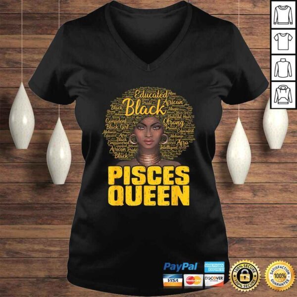 Pisces Queen Black Woman Afro Natural Hair African American V-Neck T-Shirt - Image 2