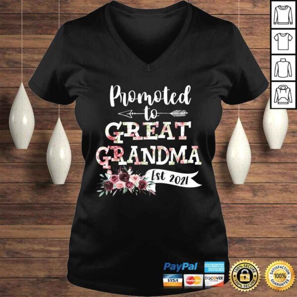 Promoted to Great Grandma Est 2021 New Grandma To Be Tee Shirt - Image 2