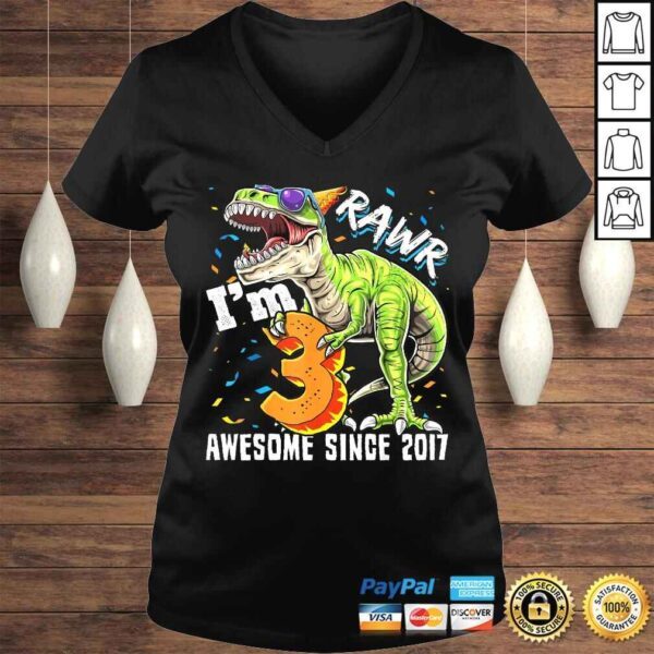 Rawr I'm 3 Awesome Since 2017 Dinosaur Birthday Boy TShirt Gift - Image 2