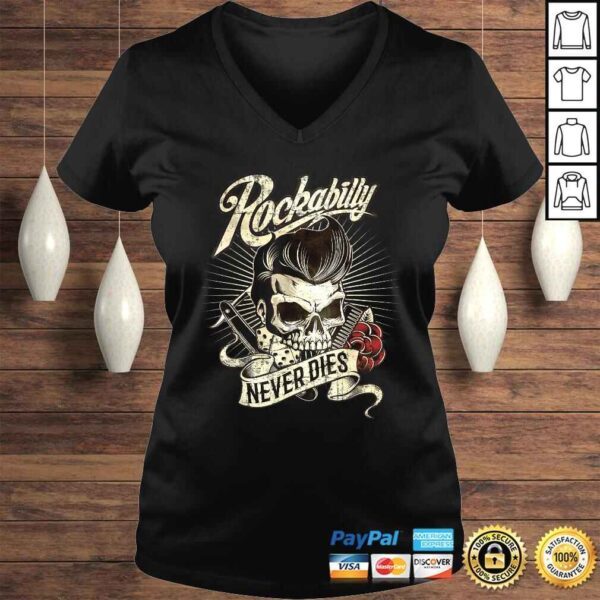 Rockabilly never dies - barber skull hipster gift for bikers V-Neck T-Shirt - Image 2