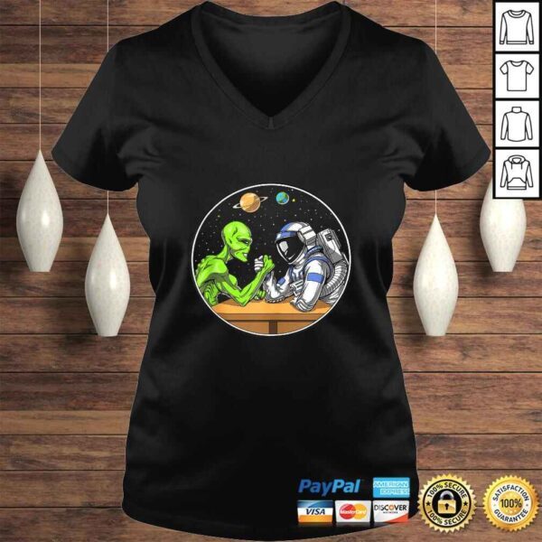 Space Alien Astronaut Arm Wrestling Funny Cosmic Tee Shirt - Image 2