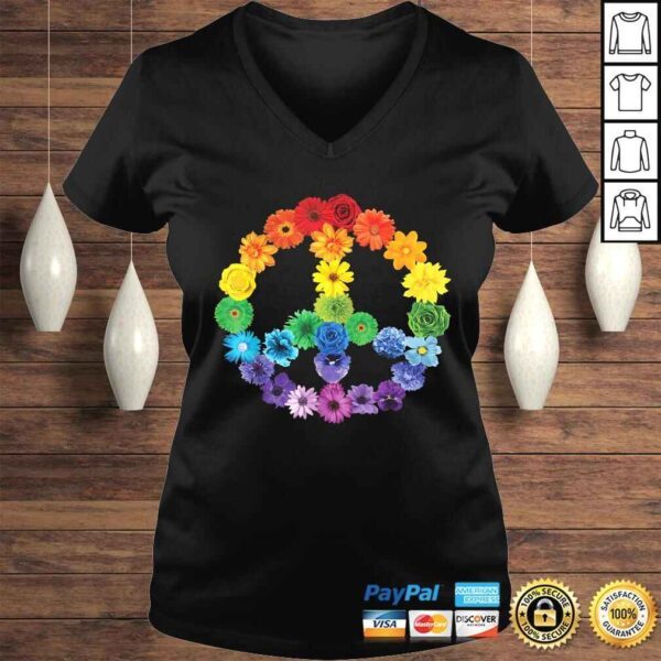 Spring Flowers Peace Sign Gerbera Daisies Roses Rainbow TShirt - Image 2