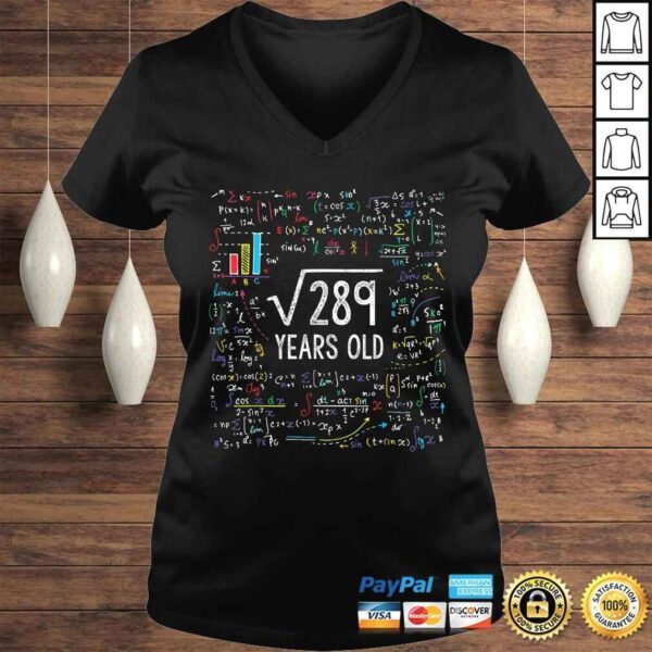 Square Root Of 289 17th Birthday 17 Year Old Gifts Math Bday Shirt - Image 2